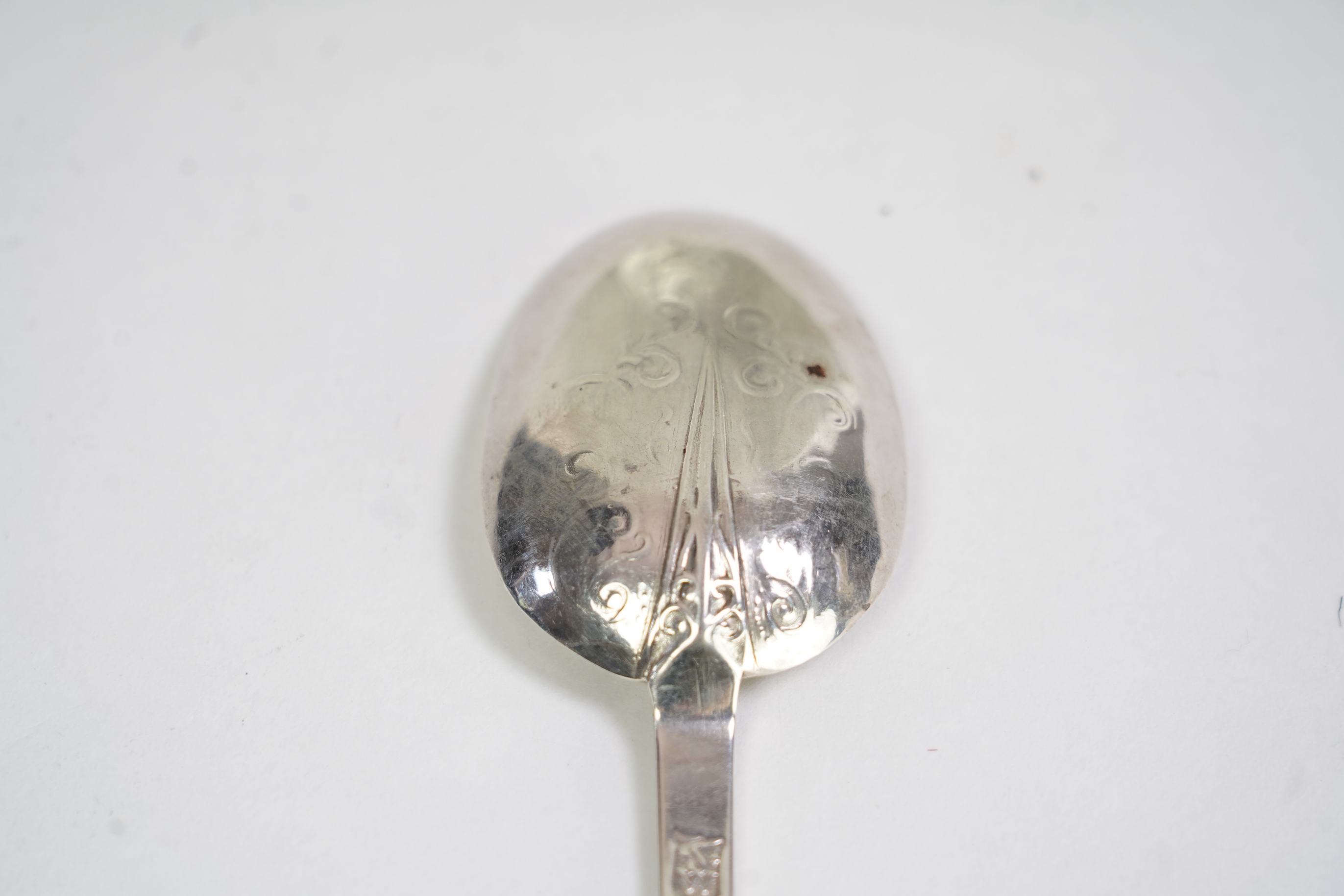 A late 17th century silver lace back trefid spoon, by William Scarlett